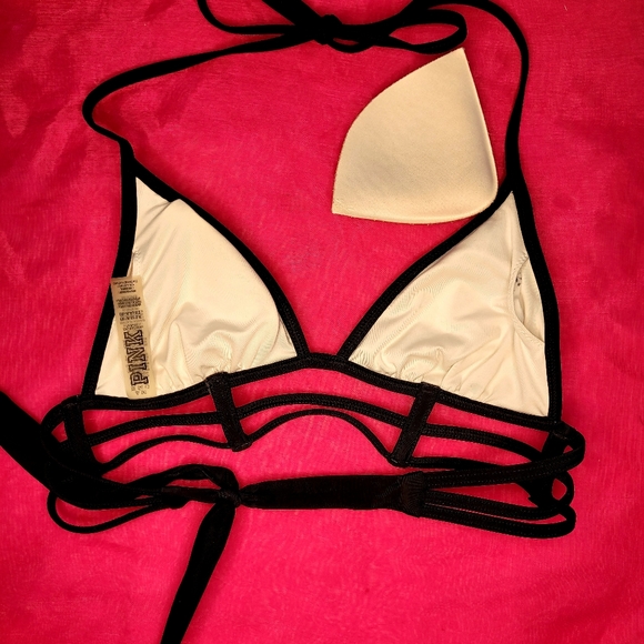 PINK XS AA B NEW PADDED CAGE HALTER STRING AZTEC BLACK TRIANGLE BIKINI SWIMSUIT - Picture 6 of 8